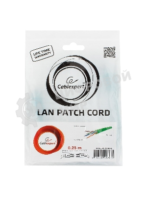Патч-корд UTP Cablexpertcat.6, 0.25м, литой, многожильный, зеленый