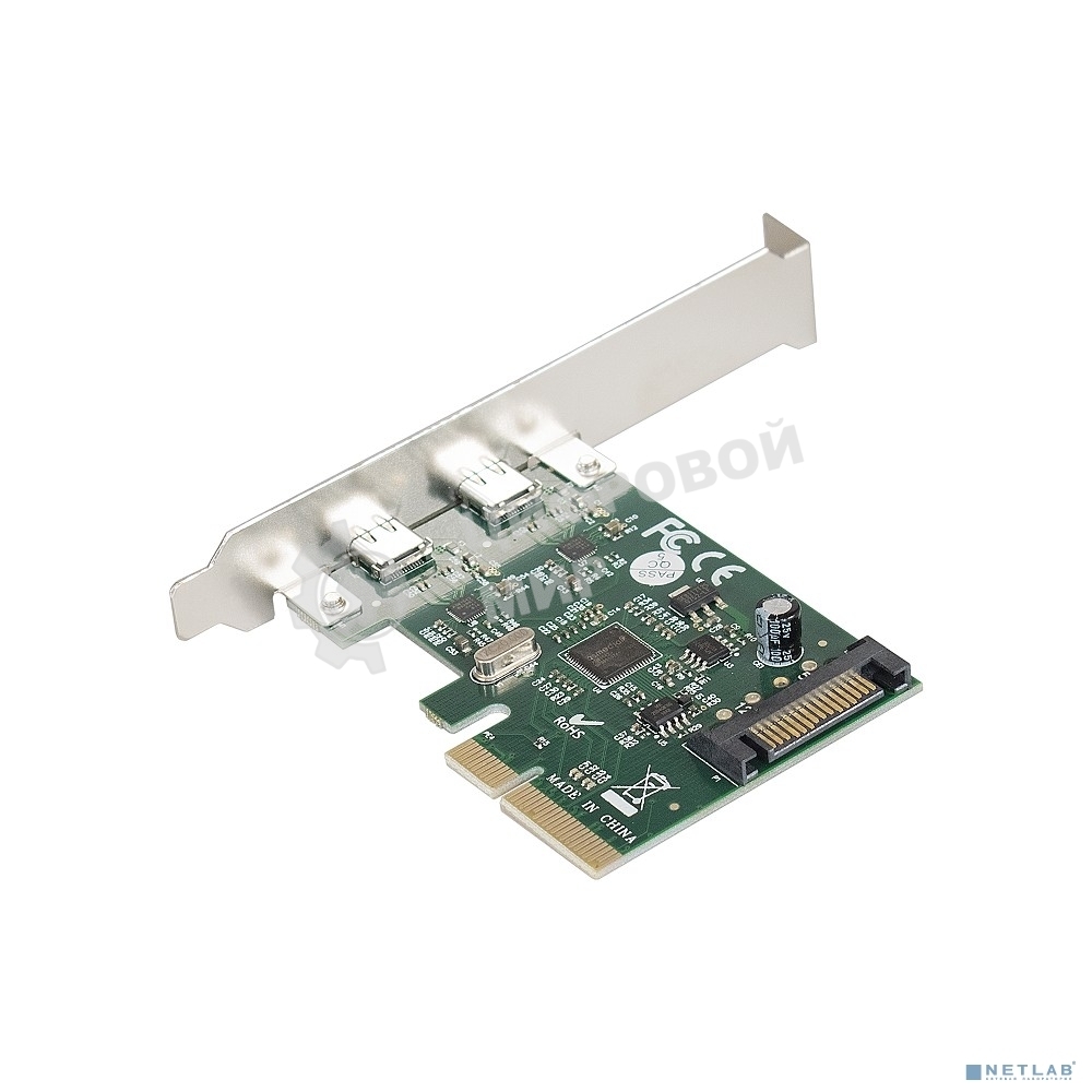 Контроллер ExeGate EXE-313 PCI-Ex4, 2*USB3.1 Type-C ext, разъем доп.питания (OEM)