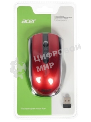 Мышь беспроводная Acer OMR032 черный/красный, 1600 dpi, радиоканал, USB, кнопки - 4