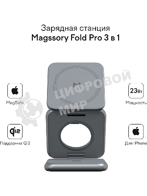 Беспроводное зарядное устройство Magssory fold pro 23W 3A+2.22A (PD+QC+QI) USB Type-C для Apple темно-синий (WCH063M)