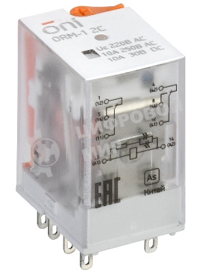 Реле интерфейсное ORM-1 2C 220В AC с LED и тест. кнопкой ONI ORM-1-2C-AC220V-L-B