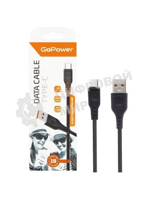 Кабель GoPower GP01T USB (m)-Type-C (m) 1.0м 2.4A ПВХ черный (1/800)