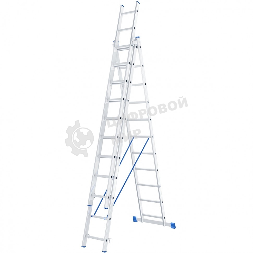 Лестница Сибртех 3 х 11 ступеней, алюминиевая, трехсекционная