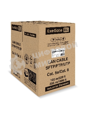 Кабель ExeGate UTP4-C5e-CCA-S25-IN-LSZH-GR-305 UTP 4 пары кат.5e CCA, 0.45мм (25AWG), LSZH, 305м, серый