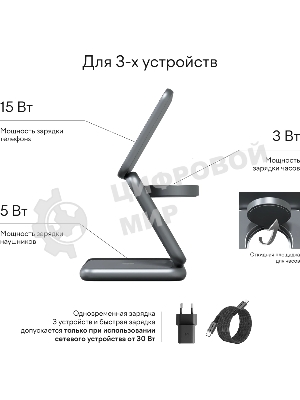 Беспроводное зарядное устройство Magssory fold pro 23W 3A+2.22A (PD+QC+QI) USB Type-C для Apple темно-синий (WCH063M)