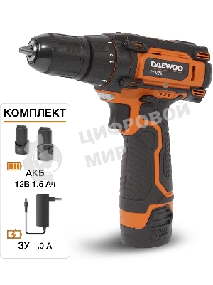 Дрель-шуруповерт Daewoo DAA 1220Li, 12 В, 1.5 Ач, 32 Нм, щеточный