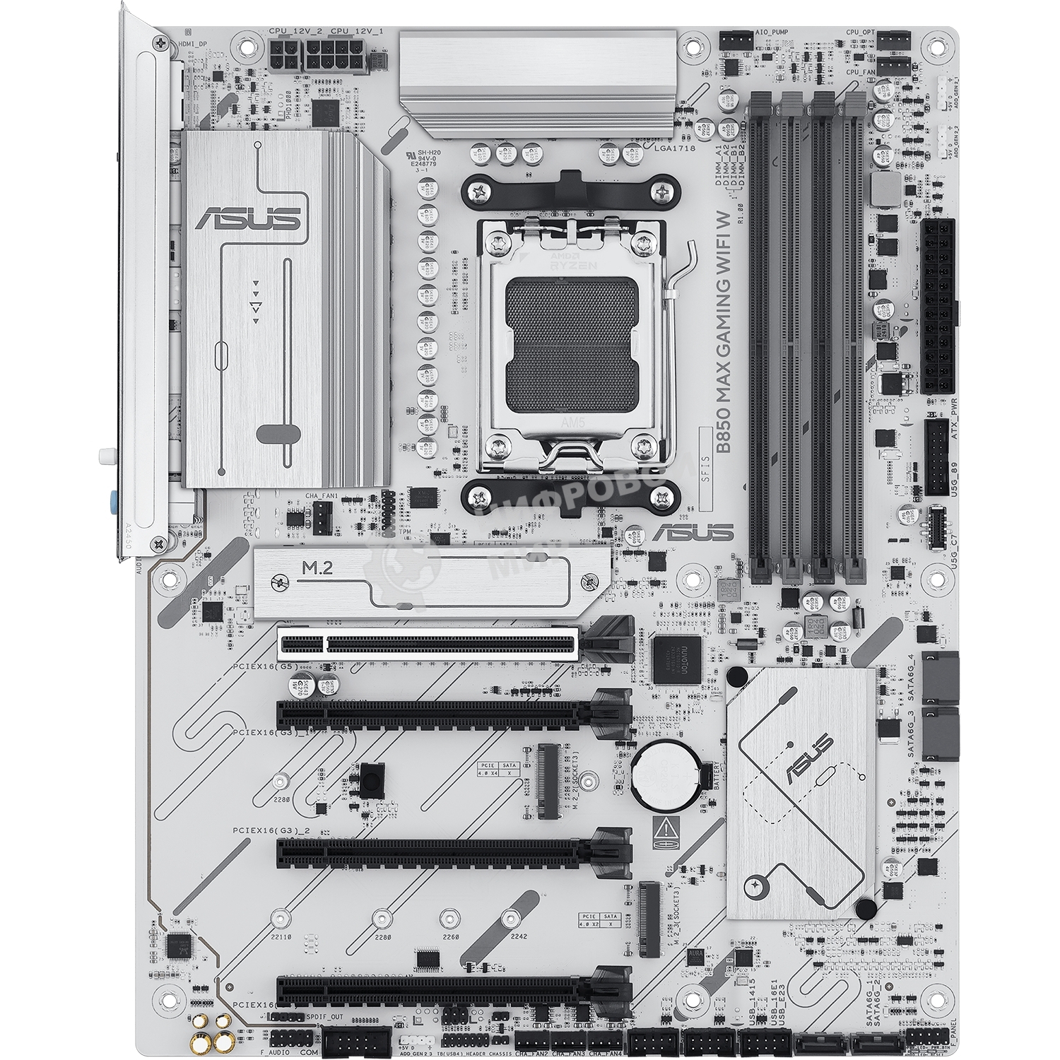Материнская плата ASUS B850 MAX GAMING WIFI W, AM5, AMD B850, 4xDDR5, 4xSATA, 3xM.2, 1xPCIe 5.0 x16, 1xPCIe 4.0 x4, 2xPCIe 3.0 x1, 1xDisplayPort, 1xHDMI, 1x2.5Gb LAN, Wi-Fi 6E, Bluetooth 5.3, 1xUSB-C 10Gbps, 3xUSB-A 10Gbps, 2xUSB-A 5Gbps, 2xUSB-A 2.0, 3x3