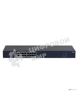 Коммутатор неуправляемый 16-портовый Dahua DH-SF1016 16xRJ45 100Mb, коммутация 3.2 Гбит/с, MAC-таблица 8К, металл