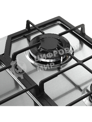 Варочная поверхность MONSHER MSG 63 Acier, газ, High-Tech, 58 см, автоматический электроподжиг, газ-контроль, форсунки под сжиженый газ, SABAF конфорки, чугунные решетки, нержавеющая сталь