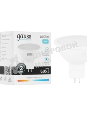 Лампа светодиодная Gauss Elementary MR16 9Вт цок.: GU5.3 спот 220B 4100K св. свеч. белый нейт. MR16 (упак.: 10 шт)