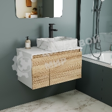 Комплект: тумба Bau Dream Blackwood 80, раковина прямоугольная BAU Cerama 48х37, мрамор, смеситель Hotel Black, черный матовый