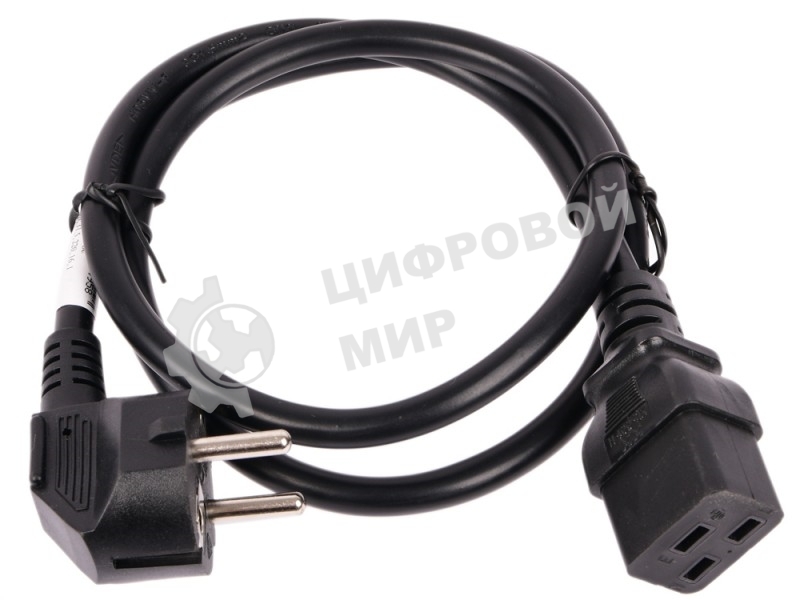 Шнур питания LANMASTER C19-Schuko прямая, 3х1.5, 220В, 16А, черный, 1 метр