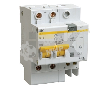 Выключатель автоматический дифференциального тока 2п C 20А 30мА тип AC 4.5кА АД-12 IEK MAD10-2-020-C-030