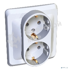 Двойная С/У Розетка Systeme electric PC16-007B ЭТЮД с заземлением без шторок 16А 250B, белый,
