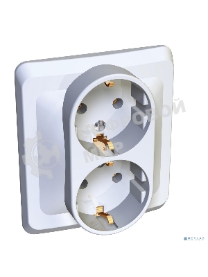 Двойная С/У Розетка Systeme electric PC16-007B ЭТЮД с заземлением без шторок 16А 250B, белый,