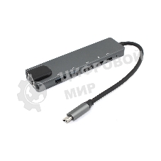 Адаптер Type-C на HDMI, USB 3.0*2 + RJ45 + Type-C*2, серый