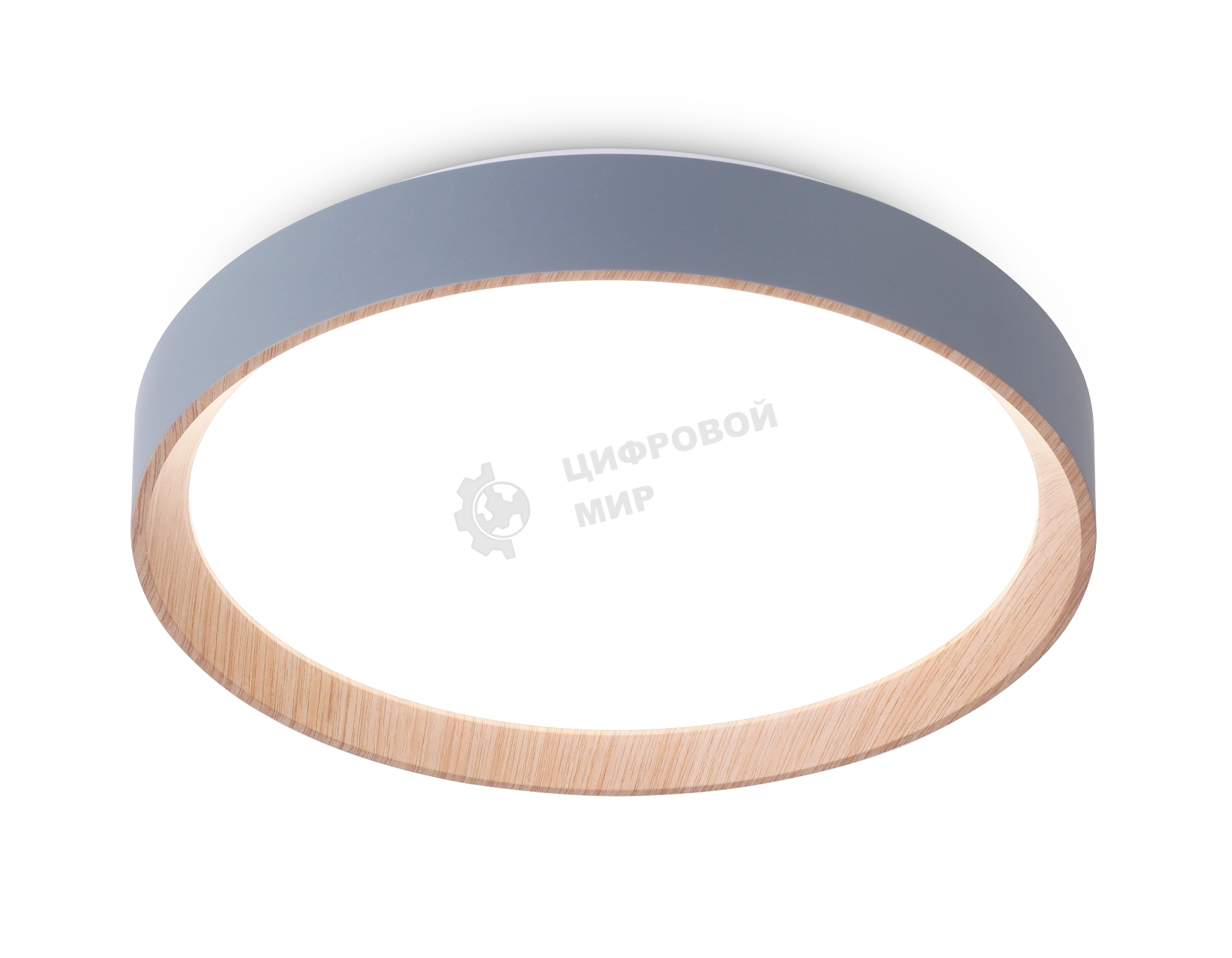 Потолочный светодиодный светильник Ambrella light FZ1320 GR/LWD серый/светлое дерево IP20 41W 3000-6400K D390*70 (ПДУ ИК)