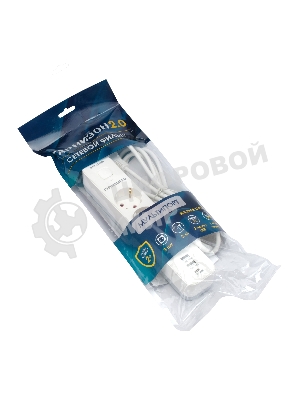 Сетевой фильтр Гарнизон EPS-3-CU2-W-2 2.0 Мультипорт 3 р, 10А, 1xType-C PD, 2 х USB QC, 2 м, ур.защиты 2+, белый, пак (21448)