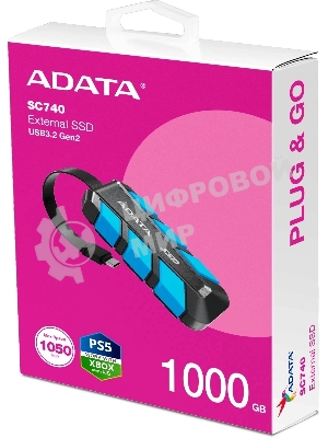 Внешний SSD ADATA SC740, 1TB, USB 3.2 Gen 2 Type-C, R/W 1050/1000, синий