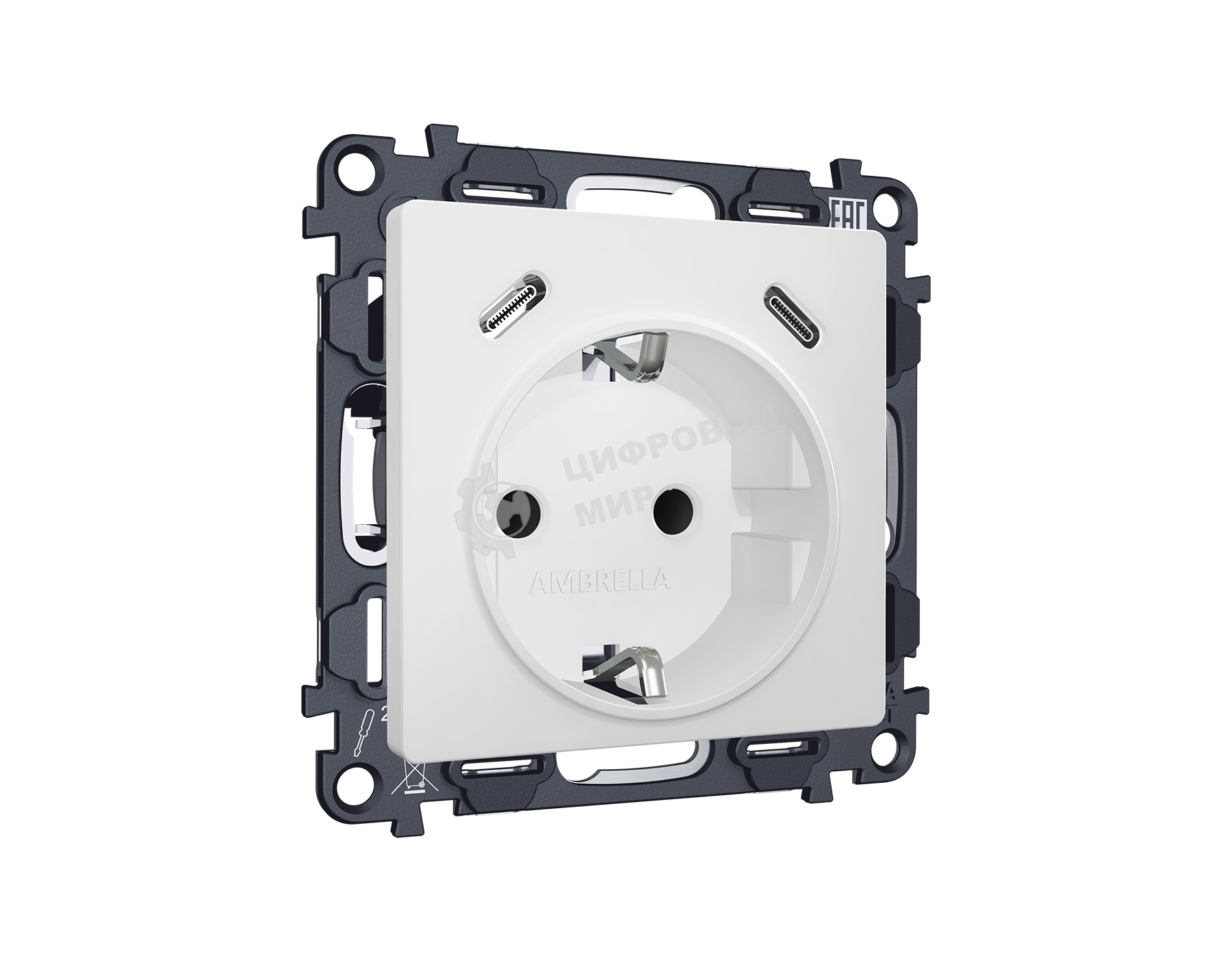 Комплект механизма электрической розетки 2USB С+C 20W с/з на винтовых зажимах 16A-250V ALFA Белый матовый QUANT (AP1305, VM165) MA130510