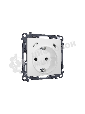 Комплект механизма электрической розетки 2USB С+C 20W с/з на винтовых зажимах 16A-250V ALFA Белый матовый QUANT (AP1305, VM165) MA130510