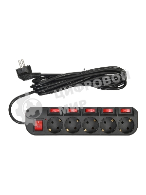 Сетевой фильтр Buro 500SH-5-SW-B 5 м, 5 розеток, черный, коробка