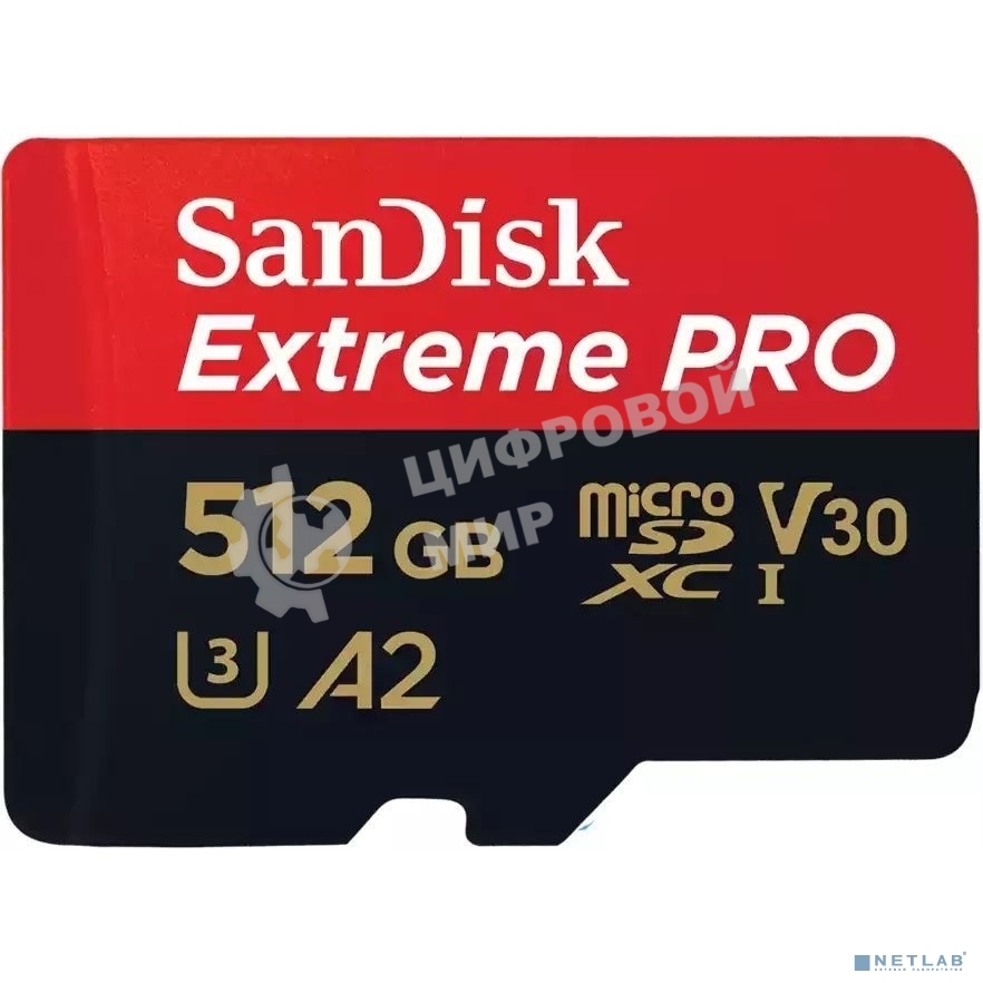 Флеш карта microSD 512Gb SanDisk microSDXC Class 10 UHS-I A2 C10 V30 U3 Extreme Pro (SD адаптер) 200Mb/s