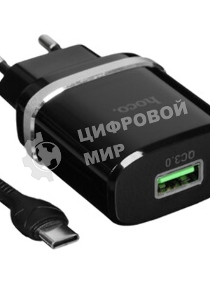Сетевое зарядное устройство + Кабель Type-C 1m/ QC 3.0/ HOCO HC-16309 C12Q/ 1 USB/ Выход: 5V_9V_12V, 18W, белый