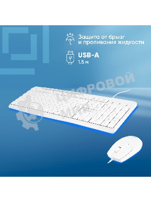 Комплект клавиатура+мышь Oklick S650 проводной, USB, 2000 DPI, белый