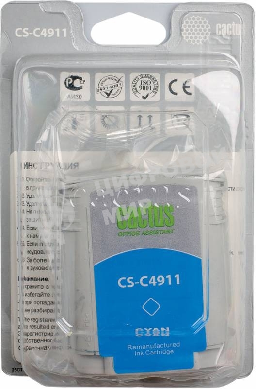 Картридж струйный Cactus CS-C4911 №82 голубой (72 мл) для HP Design Jet 500/800C