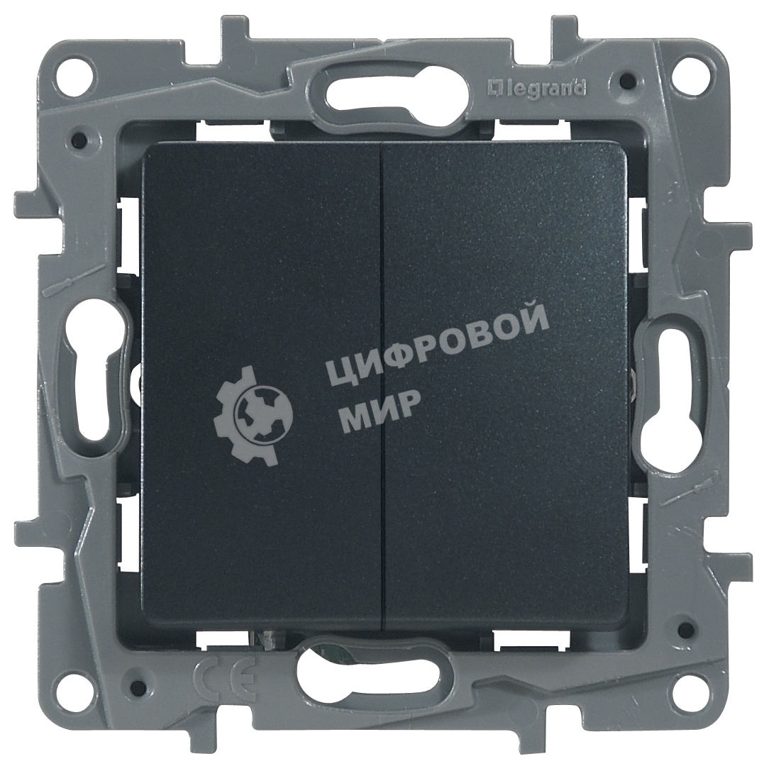 Переключатель 2клавишный 10AX, антрацит ETIKA 