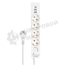 Сетевой фильтр Гарнизон EPS-OP-4-CU2-W-2 2.0 Мультипорт 4 р, 10А, 1xType-C PD, 2 х USB QC, 4 м, ур.защиты 4+, белый, пак (21449)