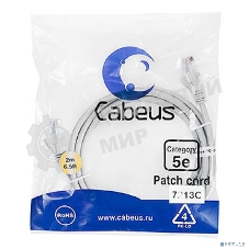 Патч-корд Cabeus PC-UTP-RJ45-Cat.5e-2m U/UTP, cat.5е, 2xRJ45/8p8c, неэкранированный, серый, PVC, 2м