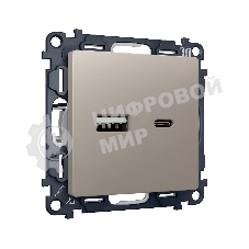 Комплект механизма розетки ALFA Серо-бежевый матовый 2USB A+C 20W (быстрая зарядка) QUANT (AP3710, VM177) MA371010