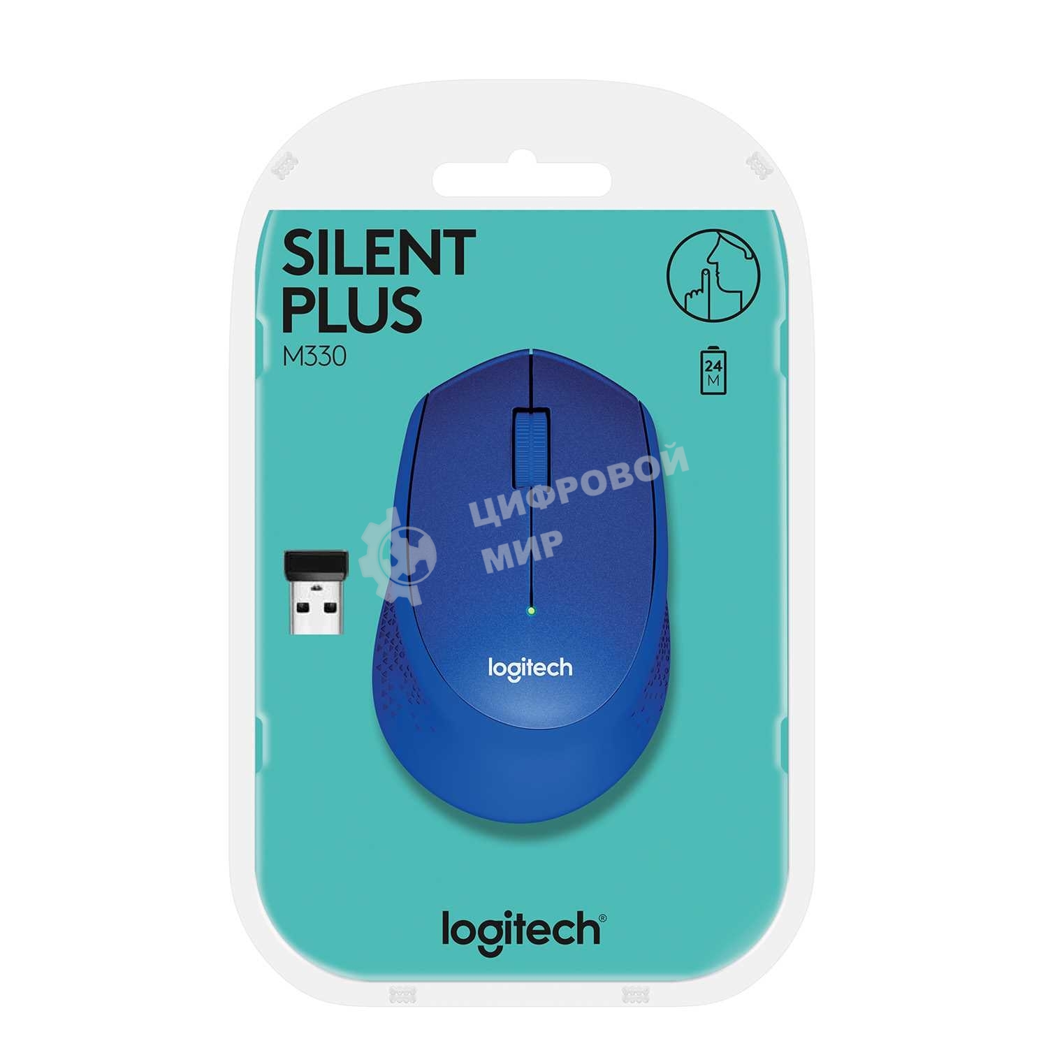 Мышь беспроводная Logitech M330 SILENT PLUS синий, 1000 dpi, радиоканал, USB, кнопки - 3