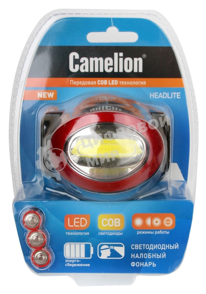 Фонарь налобный Camelion LED5382 черный/красный 3Вт лам.:светодиод. AAAx3 (13366)