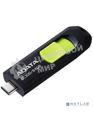 Флешка USB ADATA UC300 (ACHO-UC300-64G-RBK/GN), 64Gb, Type-C USB 3.2, R/W 100/30, черный/зеленый