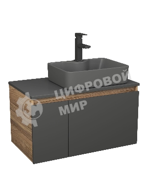 Комплект: тумба Bau Dream Blackwood графит 80, раковина BAU Cerama 48х37, темно-серая, смеситель Hotel Black, черный матовый