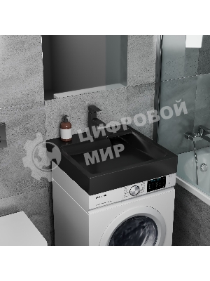 Комплект BAU 4 в 1: раковина над стиральной машиной BAU Stil 60х60,цвет антрацит кронштейны, сифон и смеситель Hotel Black, черный