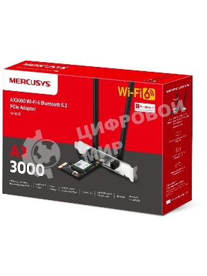 Сетевой адаптер Wi-Fi + Bluetooth Mercusys MA80XE AX3000 PCI Express (ант.внеш.несъем.) 2ант.