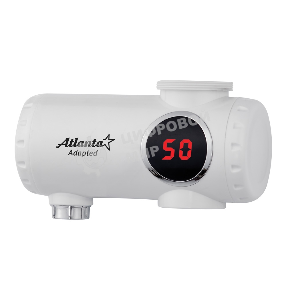 Водонагреватель Atlanta, ATH-7425 белый, проточный 2000Вт, Мгновенный нагрев потока в диапазоне 30-85 °C, Автоматическое гидравлическое управление, Защита от сухого включения ТЭНа, Работает в водопроводных сетях с давлением от 0,05 до 0,5 МPa, защита от перегрева.