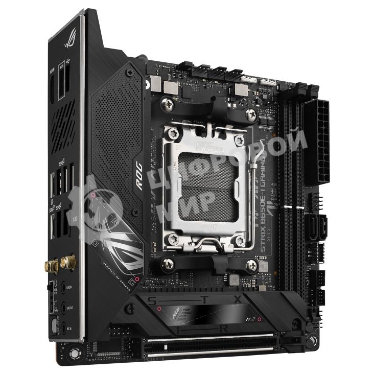 Материнская плата ASUS ROG STRIX B650E-I GAMING WIFI, AM5, AMD B650, 2xDDR5, 2xSATA, 2xM.2, 1xPCIe 5.0 x16, 1xHDMI, 1x 2.5Gb LAN, 4xUSB-A 3.2 Gen 2, 1xUSB-A 3.2 Gen 1, 1xUSB-C 3.2 Gen 2x2, 3x3.5 мм, 7.1, Mini-ITX