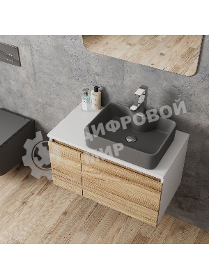 Комплект: тумба Bau Dream Blackwood 80, раковина BAU Cerama 48х37, темно-серая, смеситель Hotel Stil, нерж сталь, выпуск клик клак хром