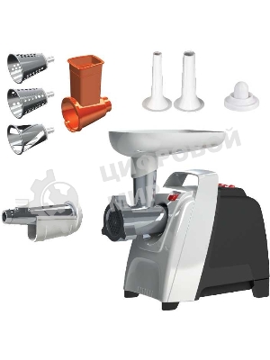 Мясорубка электрическая Аксион М61.02 черно/серебристый, 2000 Вт, 4.0 кг/мин, реверс, защита от перегрузки, насадки - 4