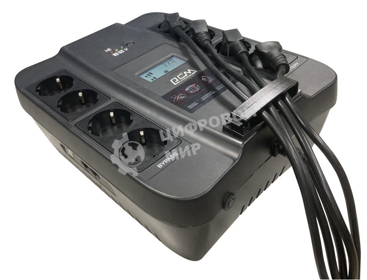 Источник бесперебойного питания Powercom Back-UPS SPIDER, Line-Interactive, LCD, AVR, 550VA/330W, Schuko, USB, черный (1456259)