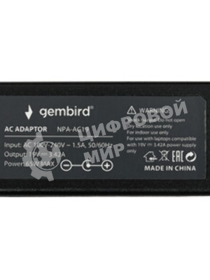 Блок питания Gembird для ноутбуков Asus, Toshiba 19В/3,42А, 65Вт, 1 штекер 5,5х2,5мм (NPA-AC19)