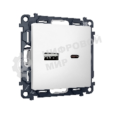 Комплект механизма розетки ALFA Белый матовый 2USB A+C 20W (быстрая зарядка) QUANT (AP1310, VM177) MA131010
