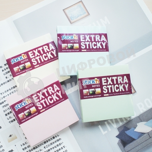 Блок самоклеящийся бумажный Stick`n 21663 76x76 мм, 90 листов, 70 г/м2, пастель, голубой усиленный клей