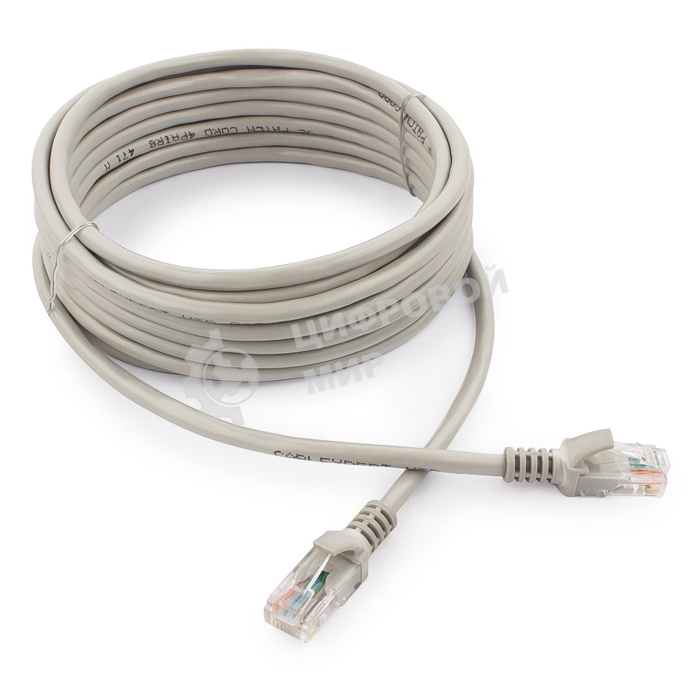 Патч-корд медный UTP Cablexpert PP10-5M cat.5, 5м, литой, многожильный, серый