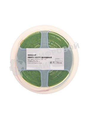 Лента светодиодная Rexant 24В, COB 8Вт/м, 320 LED/м, зеленый, 8мм, 5м, IP20